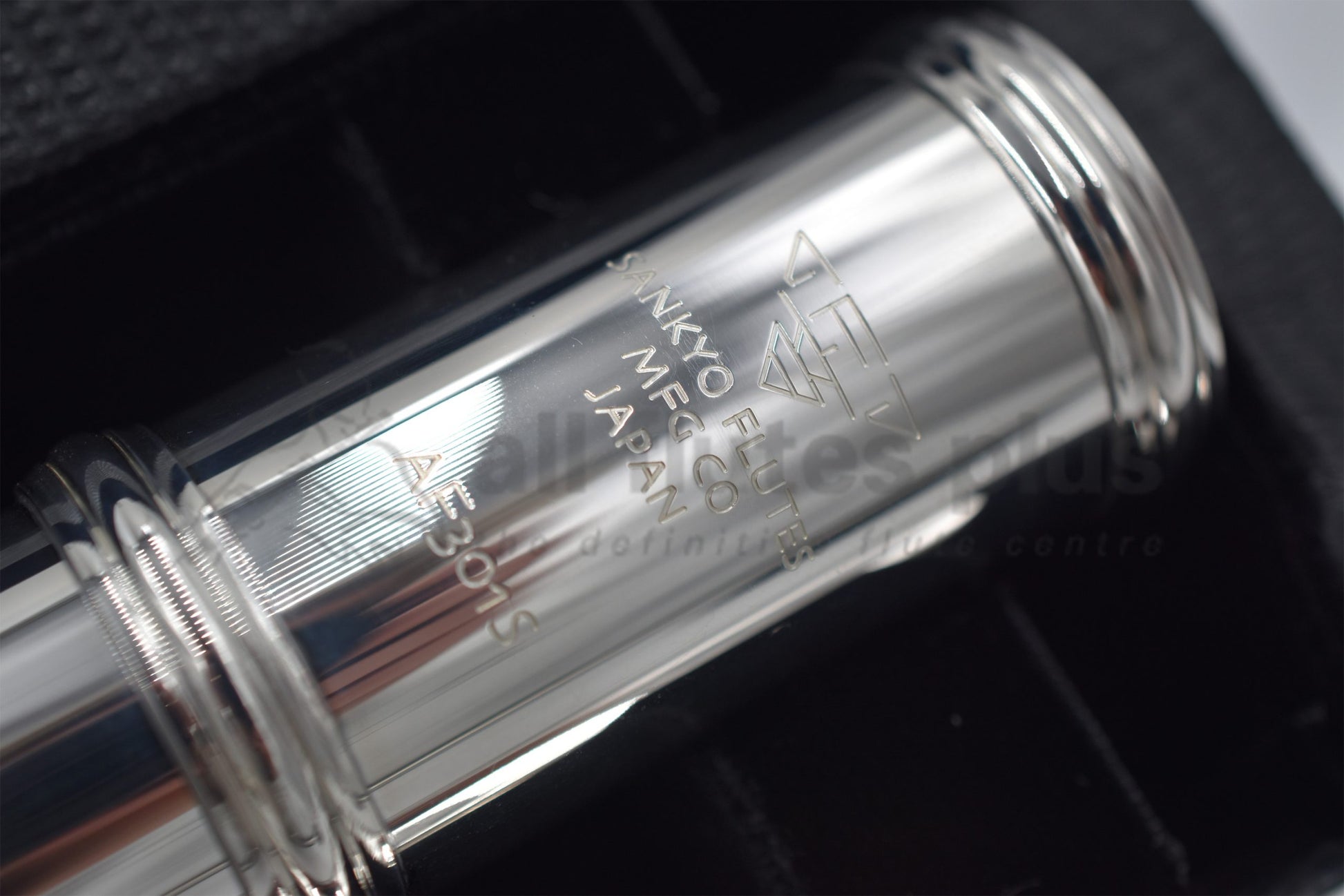Close up of Sankyo AF301S Alto flute engraving on body tube