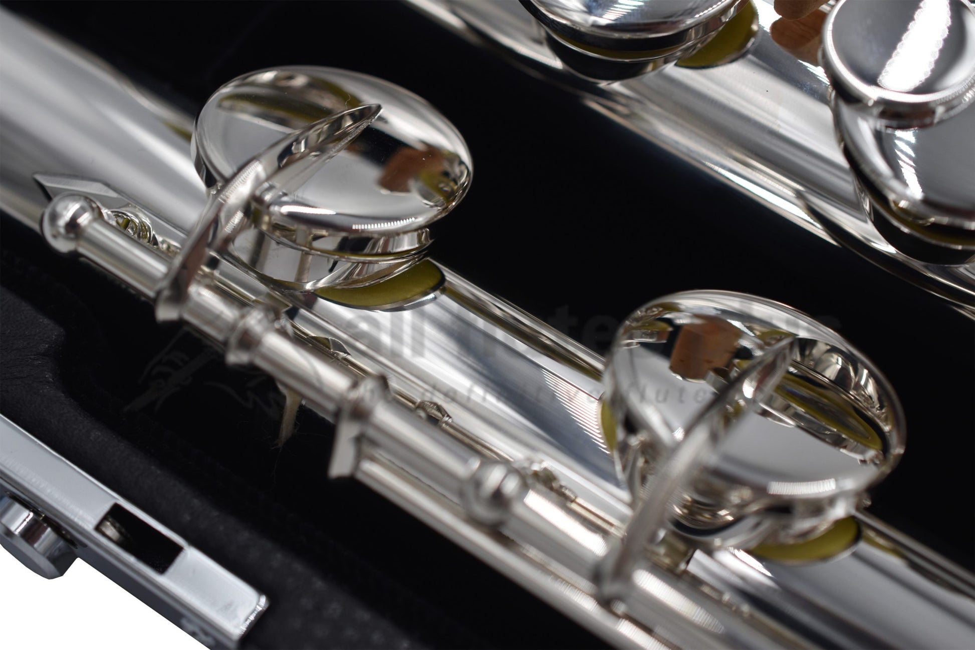 Sankyo AF301S Alto flute close up of footjoint mechanism 