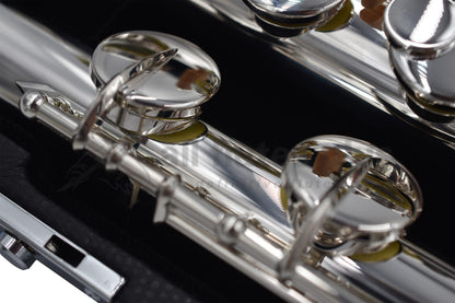 Sankyo AF301S Alto flute close up of footjoint mechanism 