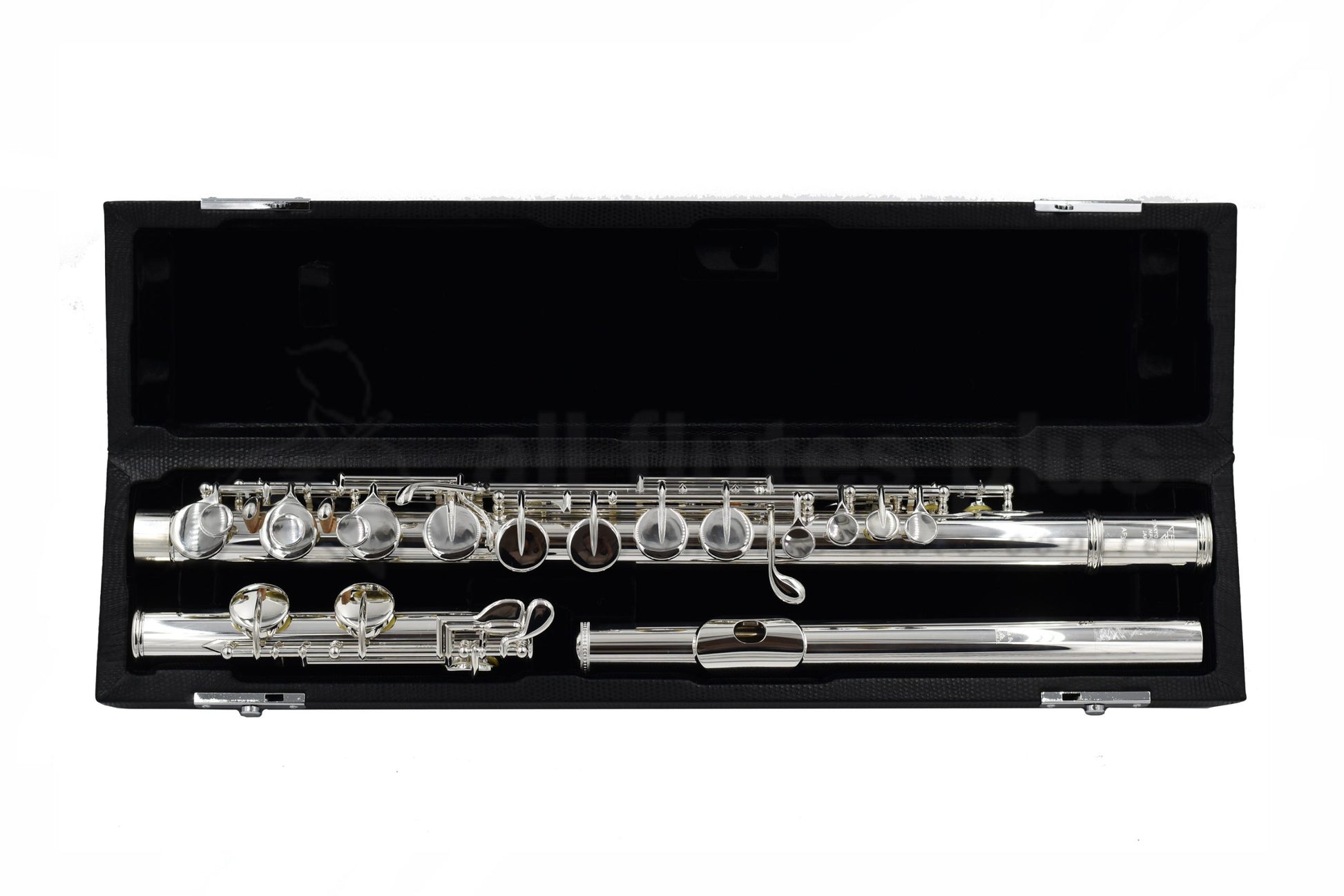 Sankyo AF301S Alto Flute, displayed in its case, showcasing the flute, key mechanisms, and headjoint.