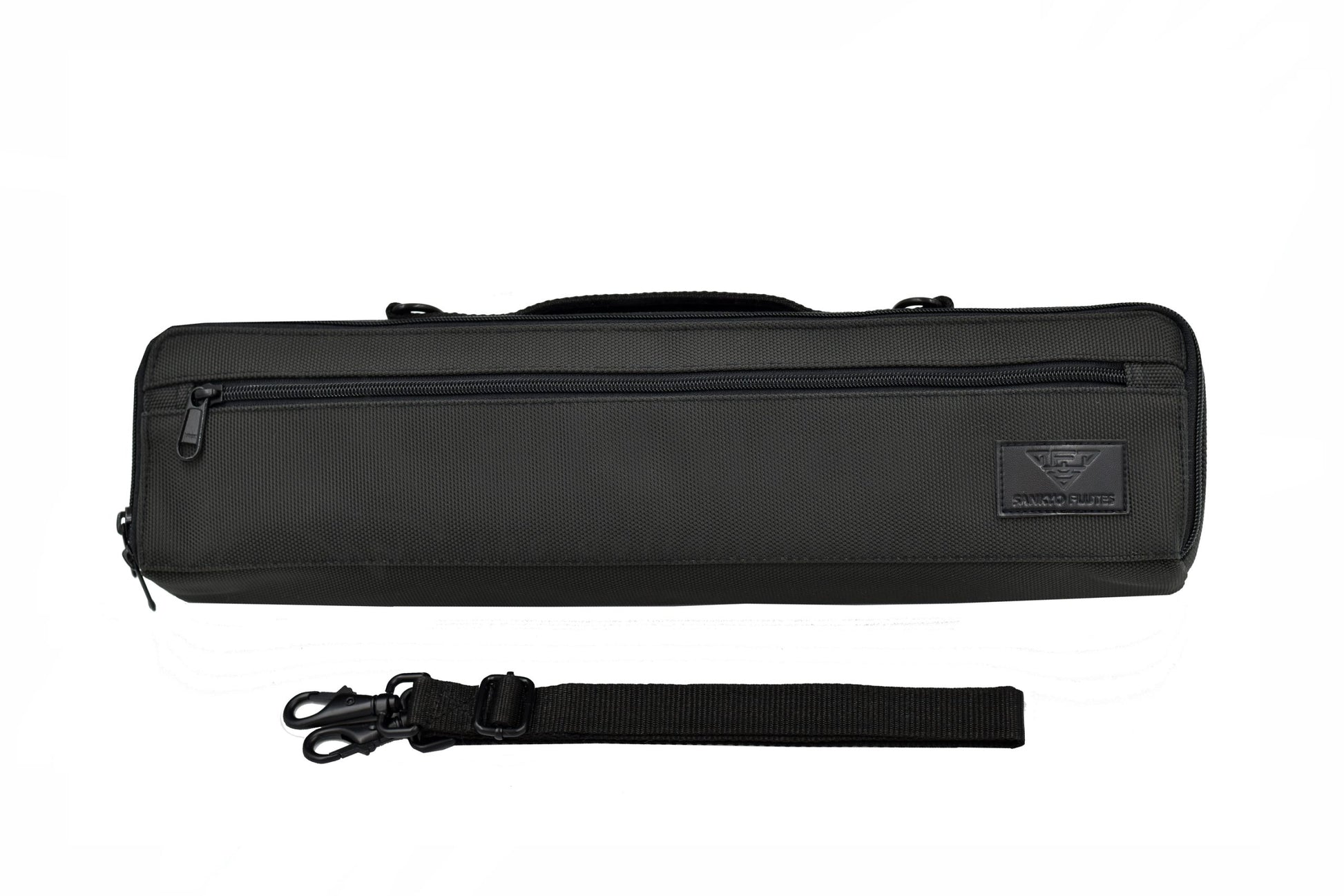 Sankyo Flute black soft case cover showed with detachable shoulder strap