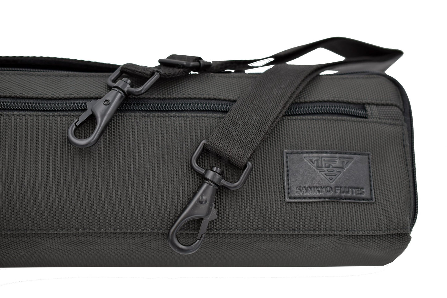 Close up of Sankyo flute soft case cover with detachable shoulder strap