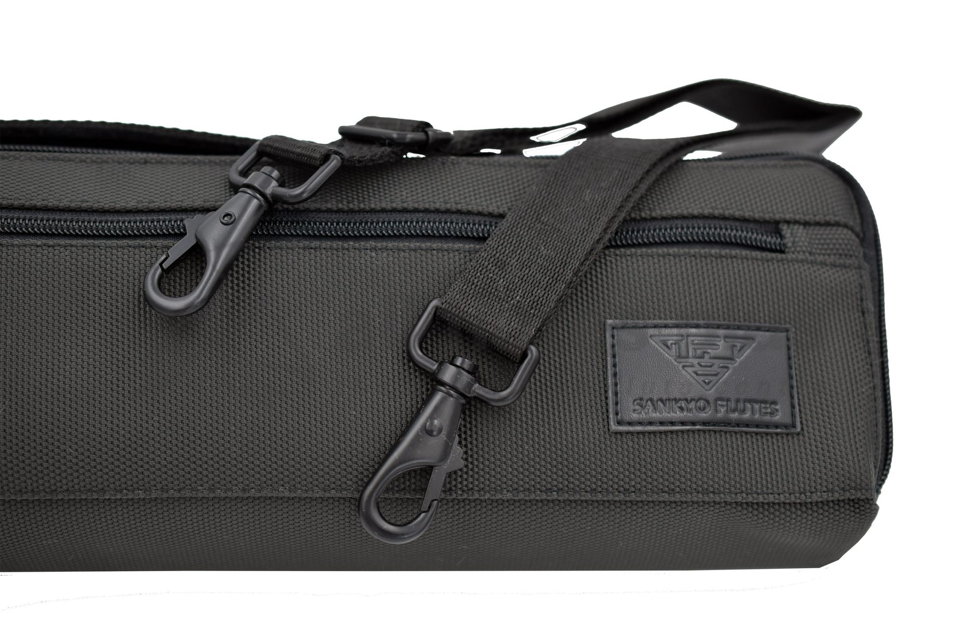 Close up of Sankyo flute soft case cover with detachable shoulder strap