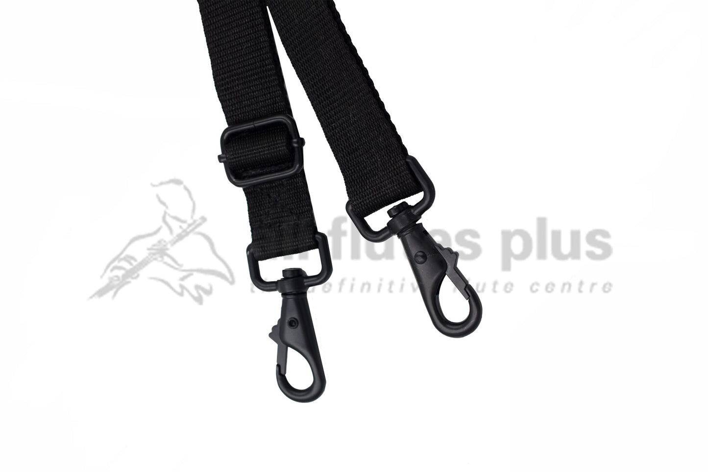 Outer flute case shoulder strap close up of attachment clips 