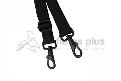 Outer flute case shoulder strap close up of attachment clips 