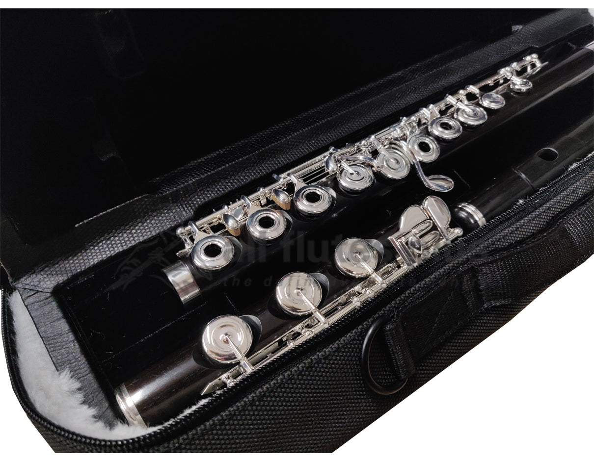 Sankyo Handmade Grenadilla Flute footjoint close up