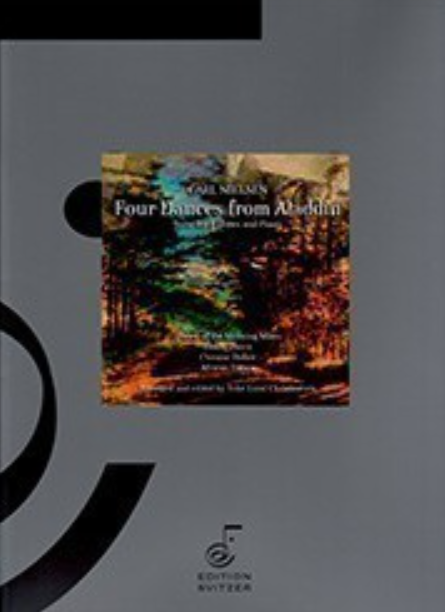 Sheet music cover for 'Four Dances from Aladdin' by Carl Nielsen on a gray background.