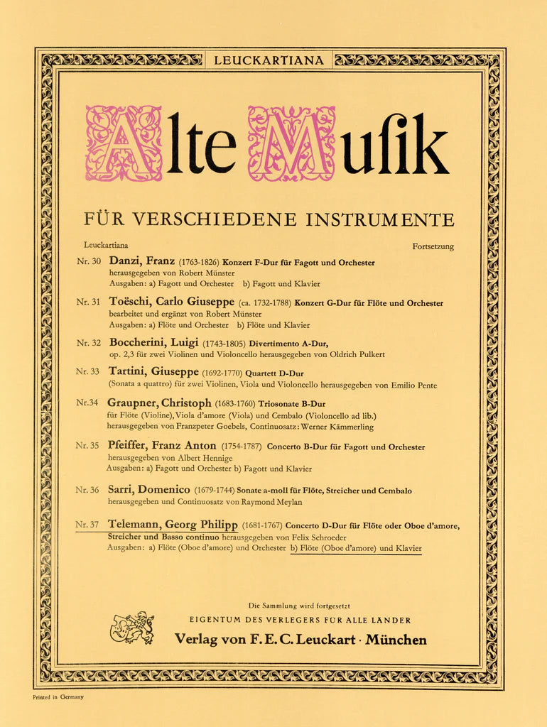 Telemann- Concerto in D for Flute and Piano (Verlag Thomi-Berg)