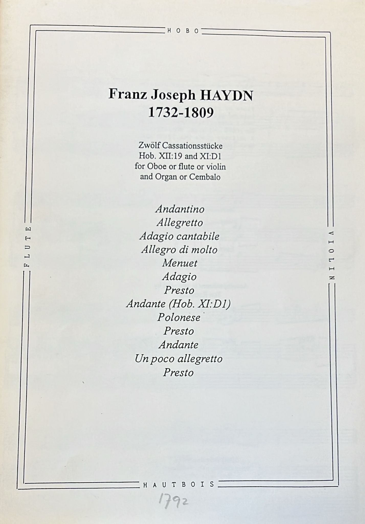Haydn- 12 Cassation Pieces for Flute and Piano