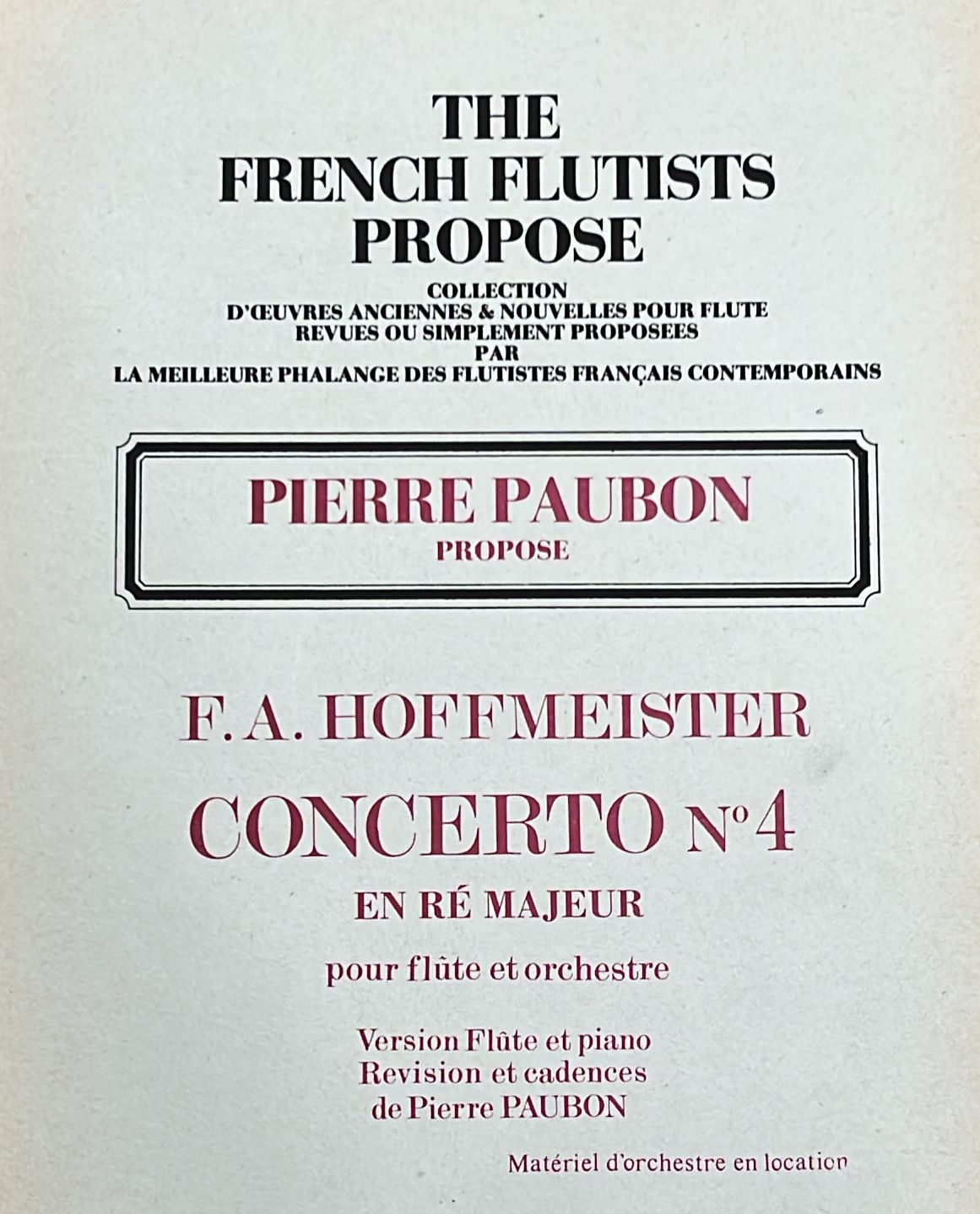 Hoffmeister- Concerto No 4 in D Major for Flute and Piano