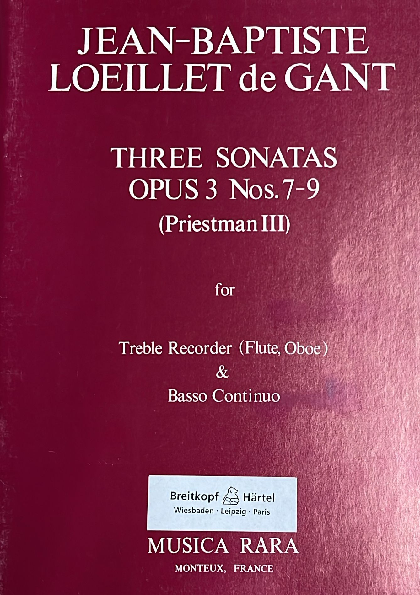 Loeillet- Sonatas 7-9 from Op.3 for Flute and Basso Continuo (Brietkopf)