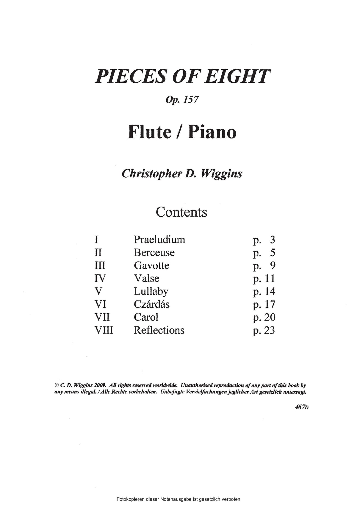 Wiggins- Pieces of Eight Op.157 for Flute and Piano