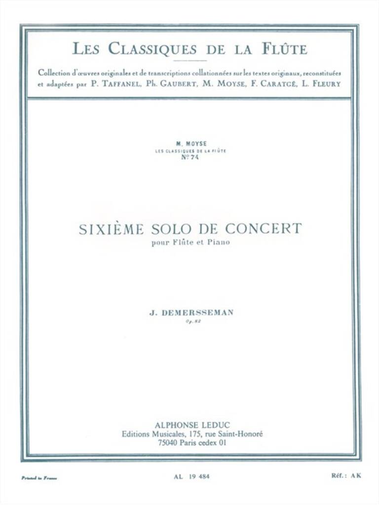 Demersseman- 6th Solo de Concert in F Major Op. 82 for Flute and Piano (Leduc)