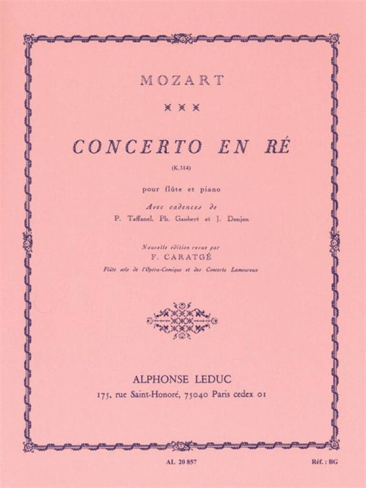 Mozart- Concerto No 2 in D Major KV314 for Flute and Piano (Leduc)