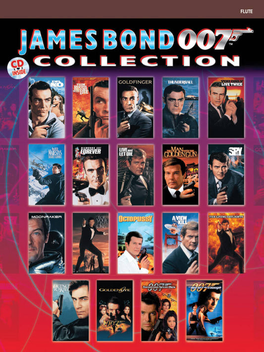 James Bond 007 collection cover with various movie posters on a red and purple background
