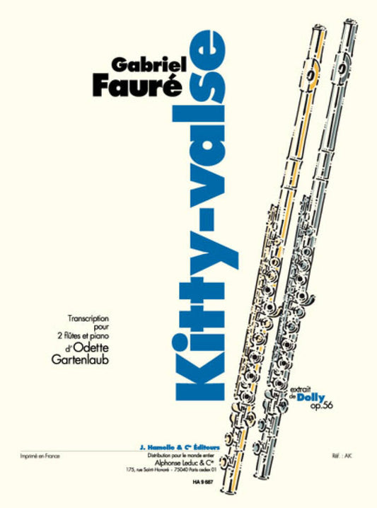 Sheet music cover for 'Kitty-Valse' by Gabriel Fauré with two flutes on a white background