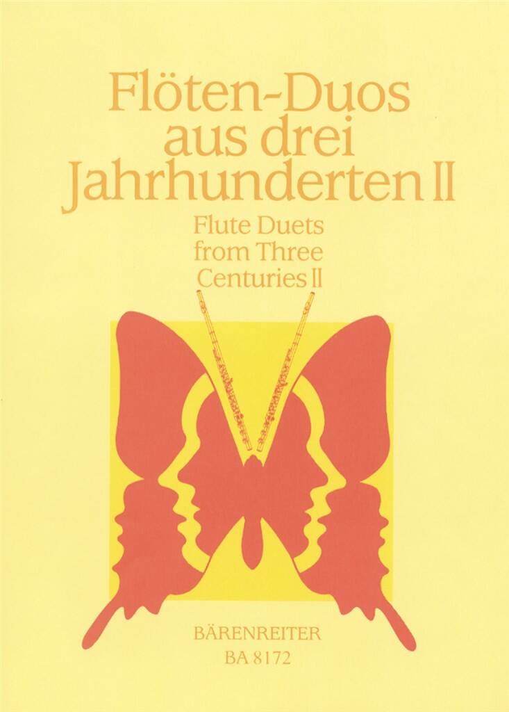 FLUTE DUETS FROM THREE CENTURIES Book 2 cover with a butterfly illustrated on yellow background