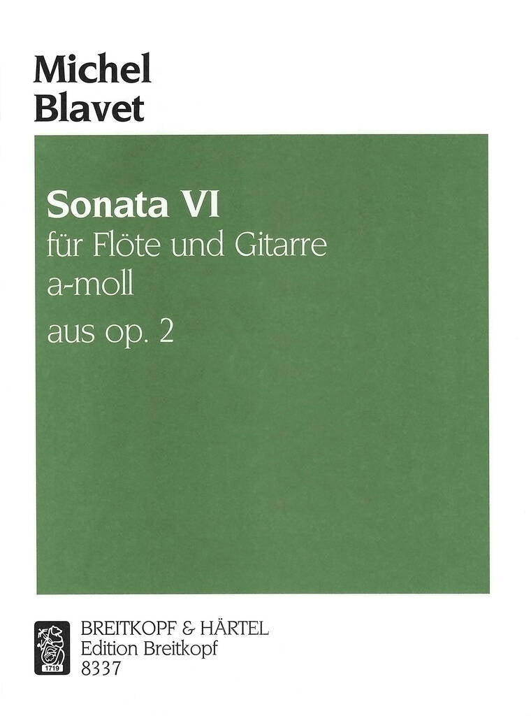 Book cover of 'Sonata VI' by Michel Blavet with green background and text.