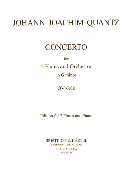 Cover of Johann Joachim Quantz's Concerto for 2 Flutes and Orchestra in G minor, featuring the publisher's information.