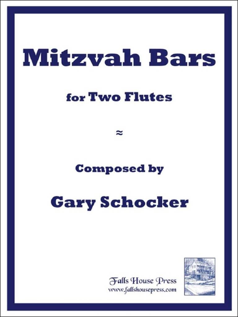 Sheet music cover for 'Mitzvah Bars for Two Flutes' by Gary Schocker with a blue border.