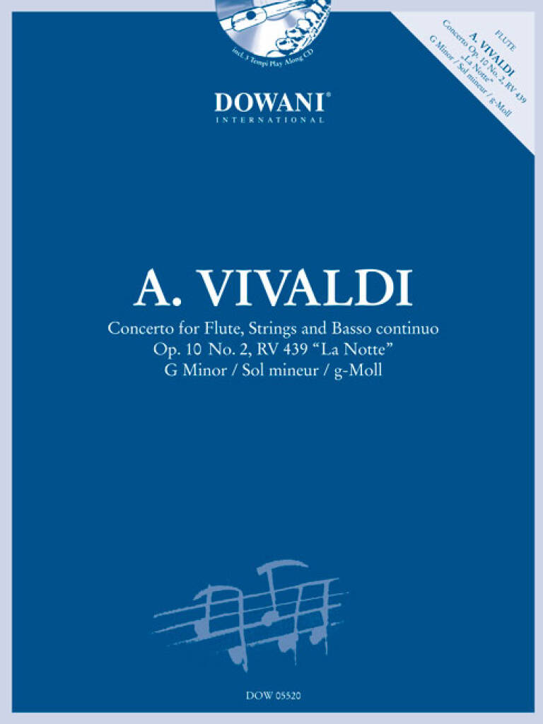 Vivaldi- Concerto in G Minor (La Notte) Flute and Piano or Backing CD (Dowani)