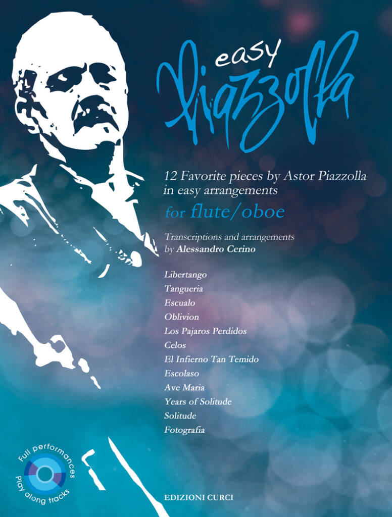 Sheet music cover for 'Easy Piazzolla' by Astor Piazzolla with a blue and white design.