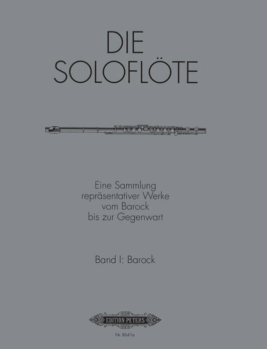 Book cover of 'Die Solofloöte' with a flute illustration on a gray background