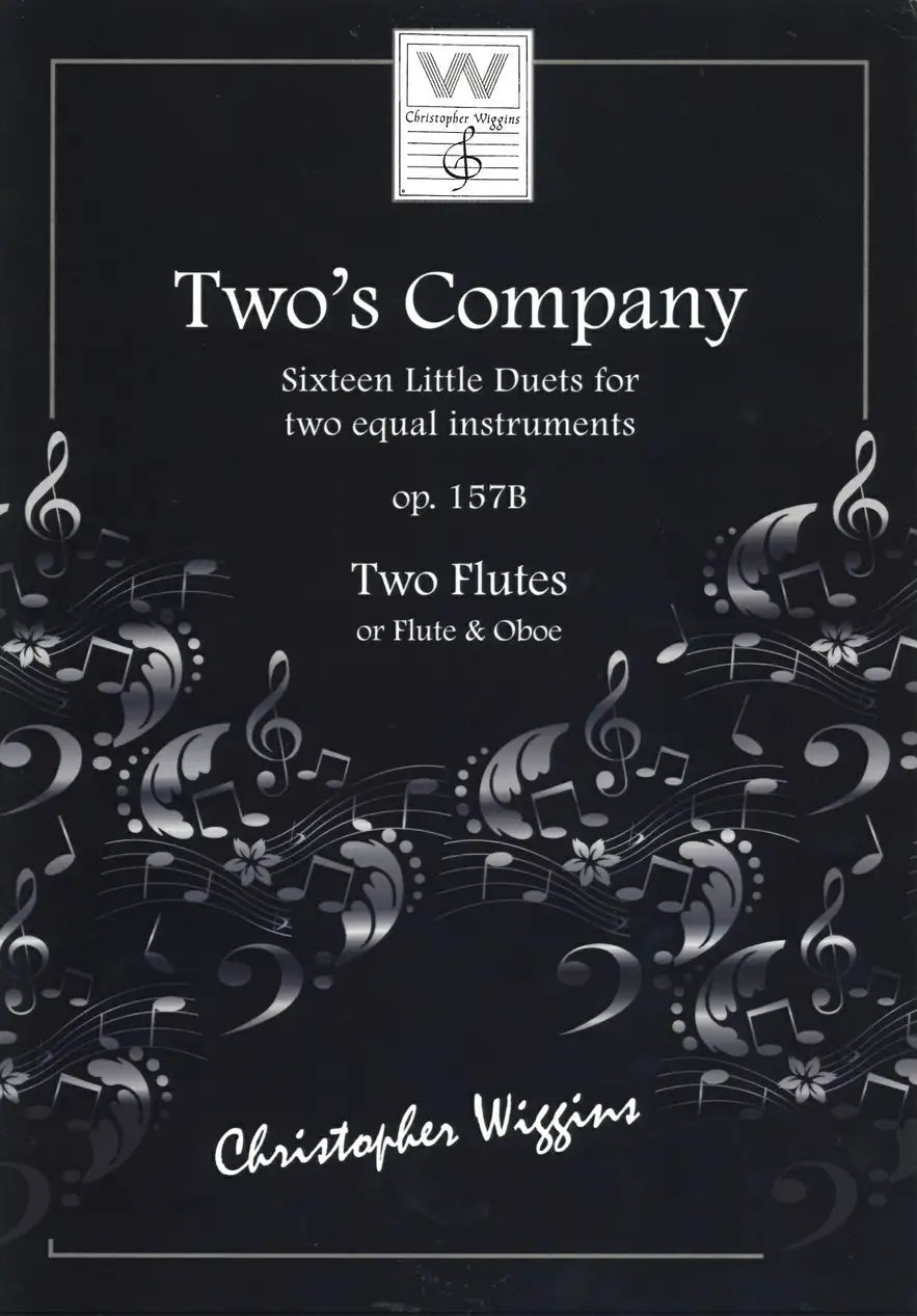 Music sheet cover for 'Two's Company' by Christopher Wiggins with musical notes and a logo.