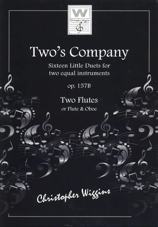 Music sheet cover for 'Two's Company' by Christopher Wiggins with musical notes and a logo.