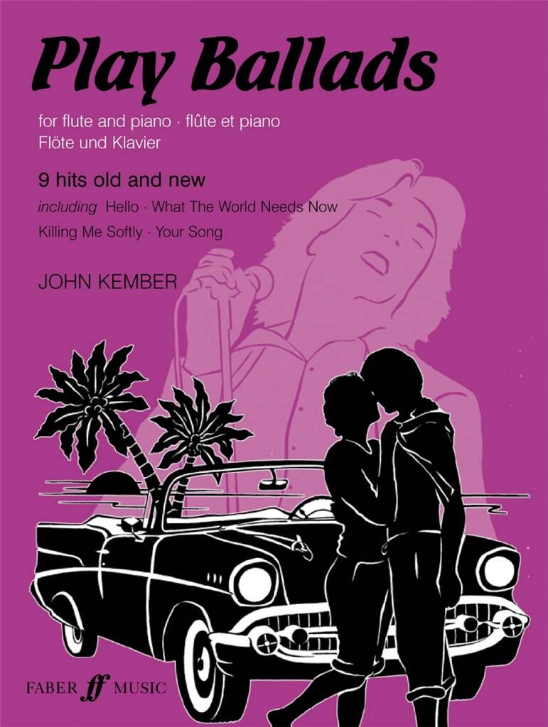Music book cover titled 'Play Ballads' with a silhouette of a couple by a car on a pink background.