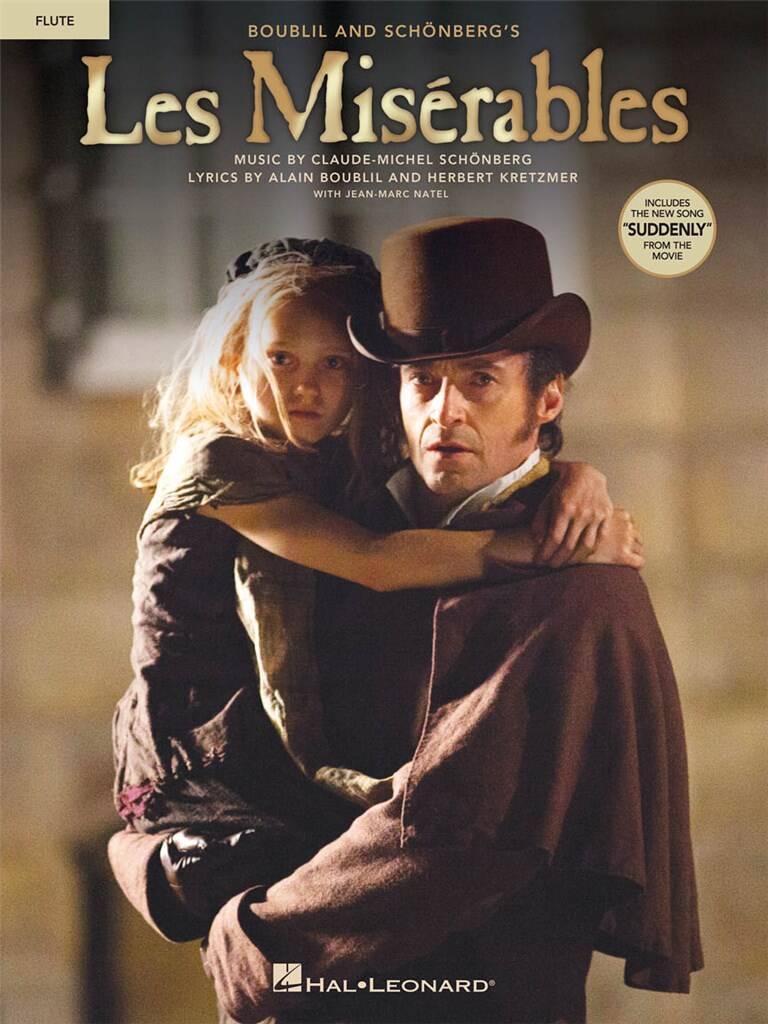 Les Miserables Instrumental Solos from the Movie for Solo Flute cover with characters illustrated