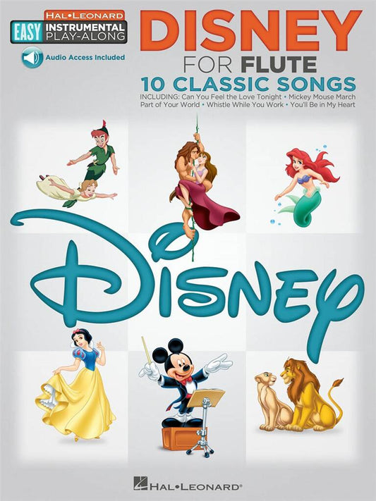 Disney - 10 Classic Songs for flute cover with cartoons illustrated