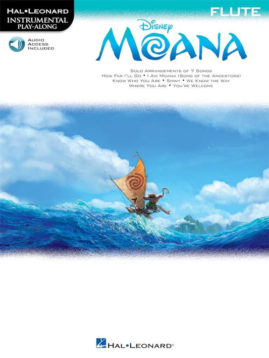 Cover of Disney Moana Flute Score with illustrated characters on the sea