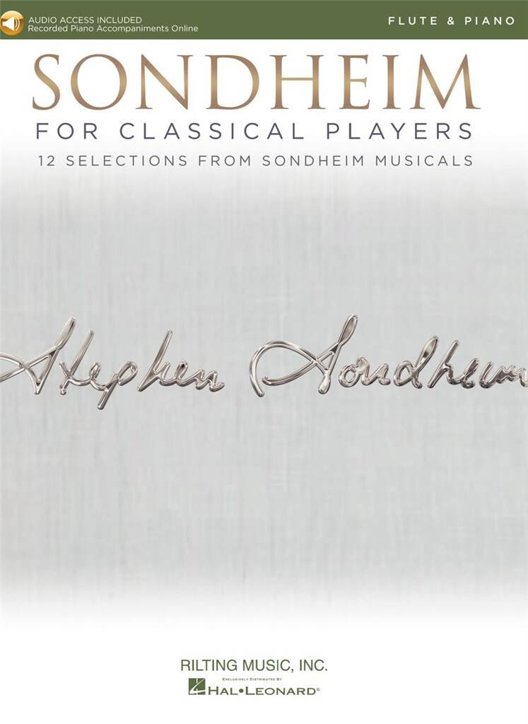 cover of sheet music titled 12 Selections from Sondheim Musicals arranged for flute and piano