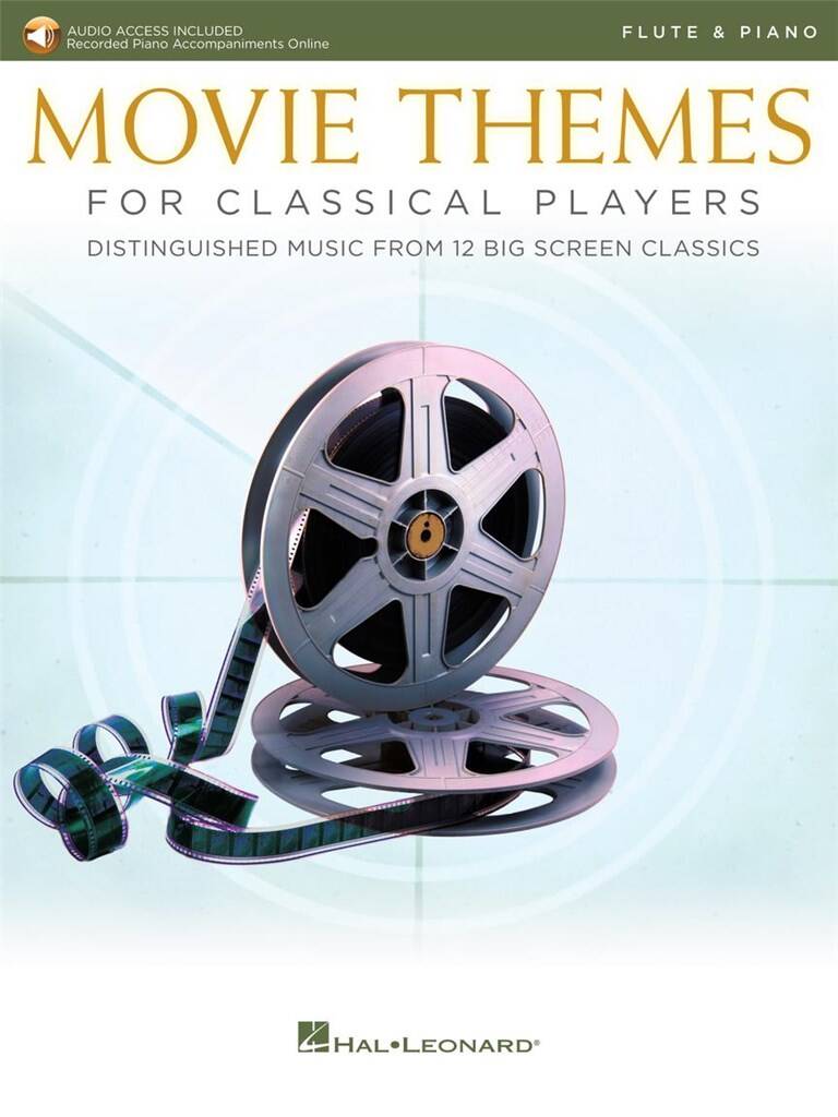 Music book cover titled 'Movie Themes for Classical Players' by Hal Leonard with a film reel design.