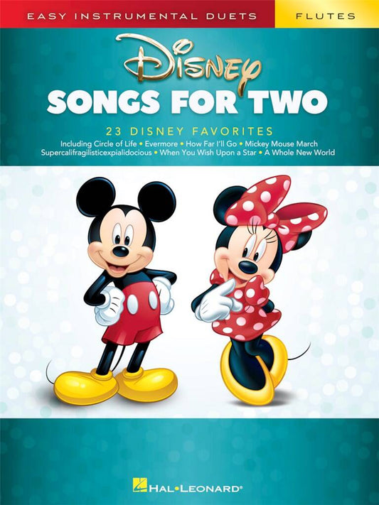 Disney Songs For Two Flutes cover with mickey and minnie mouse illustrated on blue and white background