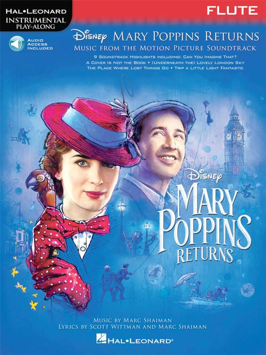 Flute sheet music cover for 'Mary Poppins Returns' with characters and London skyline.