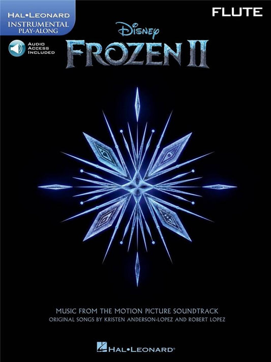 Frozen II playalong flute flute cover with an illustrated snowflake on black background