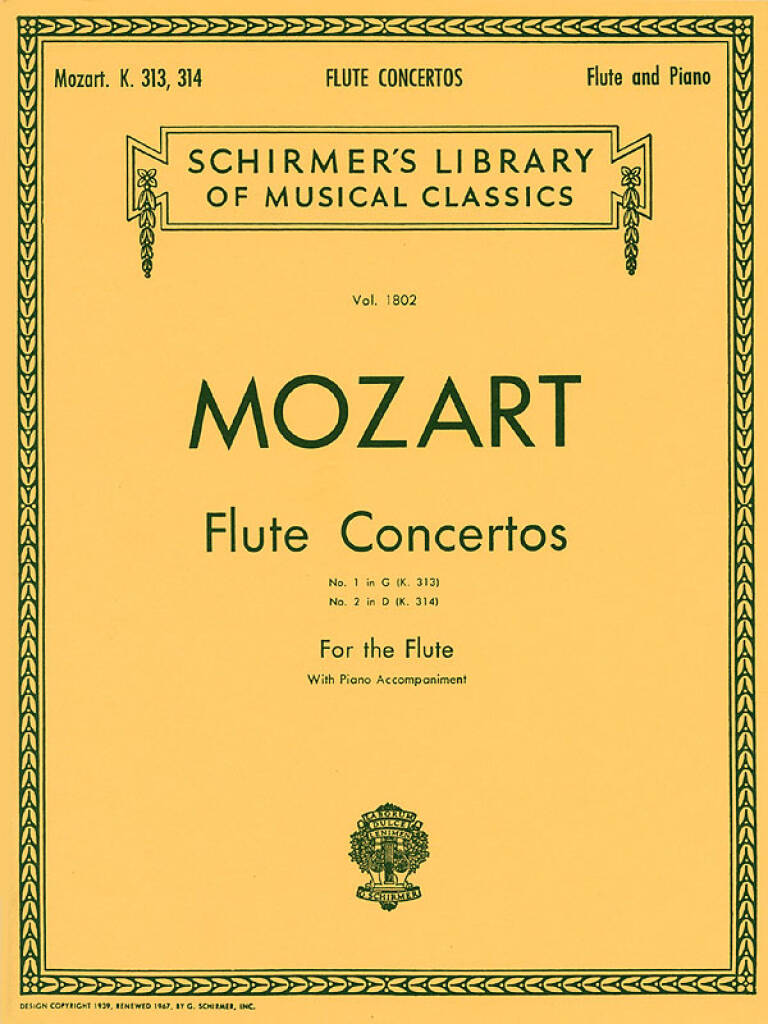 Mozart- Concertos No 1 KV313 and No 2 KV314 for Flute and Piano (Schirmer)