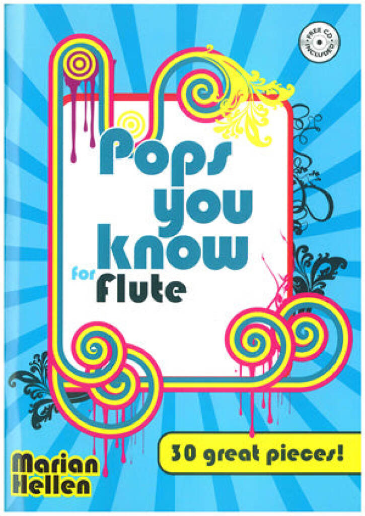 Flute music book cover with colorful design and text on a blue background
