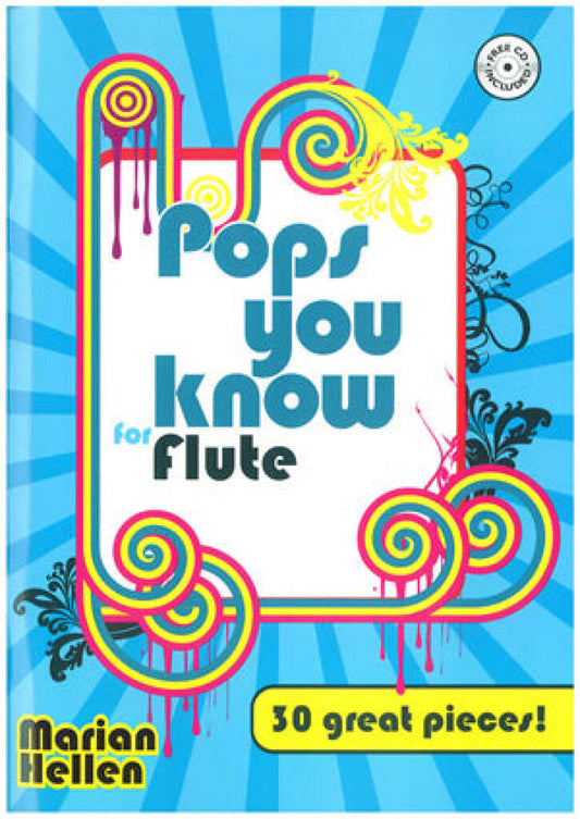 Flute music book cover with colorful design and text on a blue background