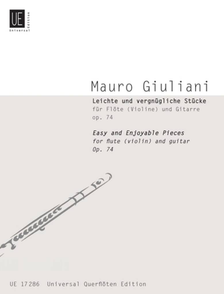 Easy and Enjoyable Pieces op. 74 for flute and guitar by Giuliani cover with a flute illustrated