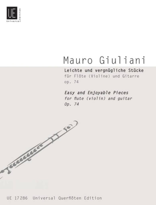 Easy and Enjoyable Pieces op. 74 for flute and guitar by Giuliani cover with a flute illustrated
