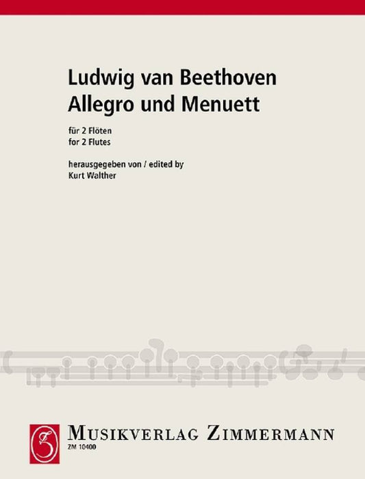 Sheet music cover for Ludwig van Beethoven's 'Allegro und Menuett' by Musikverlag Zimmermann.