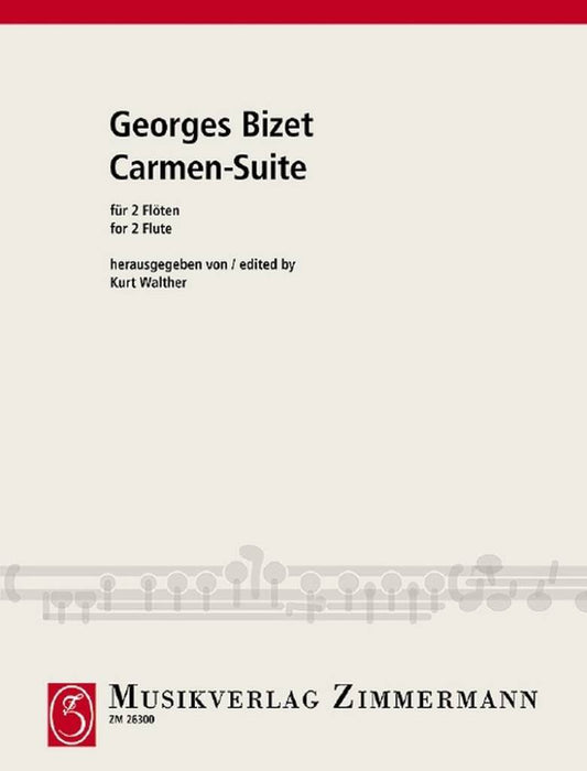 Carmen Suite for 2 flutes cover on gray background with Zimmermann logo and flute illustrated