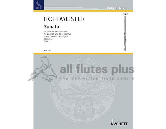 Hoffmeister Sonata in G Major Opus 21/3-Flute and Piano-Schott