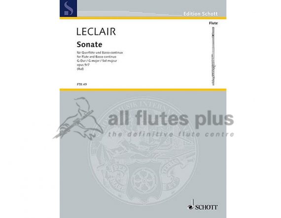 Leclair Sonata in G Opus 9 No 7-Flute and Piano-Schott