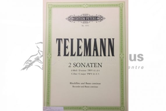 Telemann 2 Sonatas-D Minor and C Major-Flute and Basso Continuo-Edition Peters