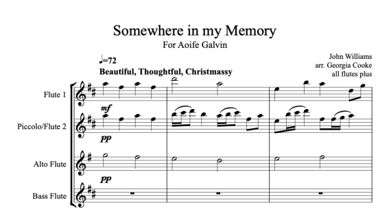 Somewhere In My Memory-Flute Quartet-Digital Download